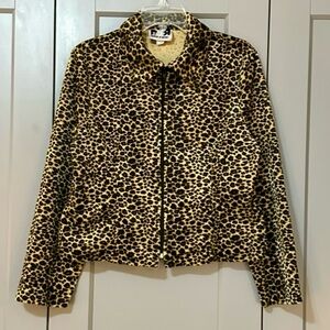 Vintage 1990s Rave 4 Real Collared Leopard Print Full Zip Jacket Womens Sz Large